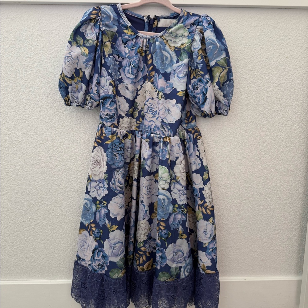 Rachel Parcell Floral Blue Puff-Sleeve Girls Dress